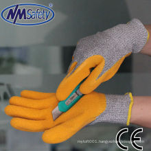 NMSAFETY 13gauge nylon and HPPE and glassfiber coated latex gloves cut resistant